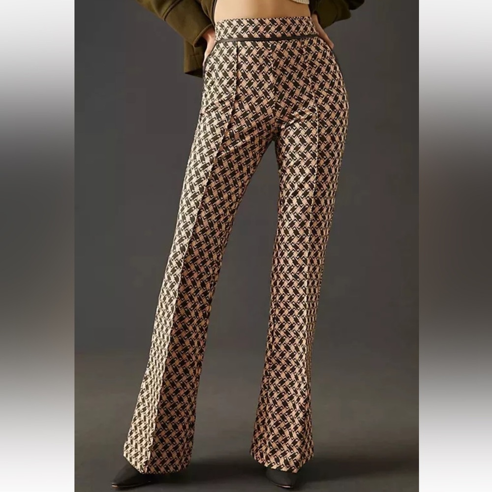 Maeve Anthropologie High-Rise Ponte Flare Pants Women's Size 0 Brown Geo Print